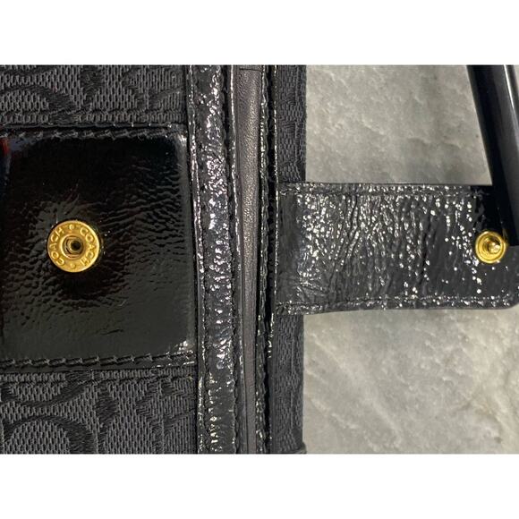 EUC Coach Monogram Canvas Patent Leather Black and Gold Bifold Unisex Wallet - Picture 10 of 16